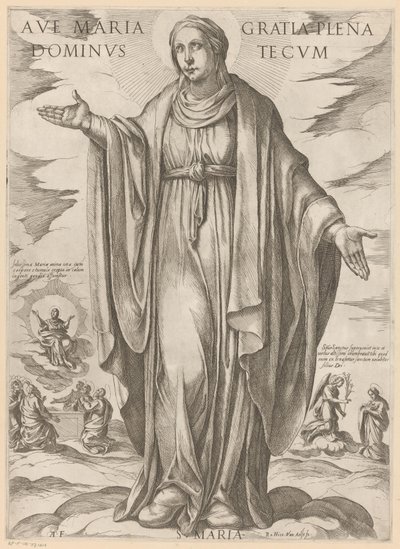Maria Hil dig Maria, fuld af nåde, Herre med dig (titel på objektet) Kristus, Maria og apostlen (serietitel) af Antonio Tempesta