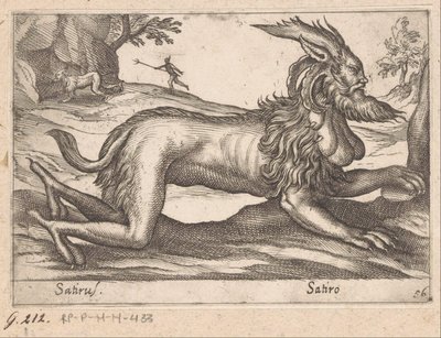 monstrøse væsen Satirus/ Satiro (titel på objekt) Dyr og mytiske væsner (serietitel) Nova raccolta de li animali piu curiosi del mondo (serietitel) af Antonio Tempesta