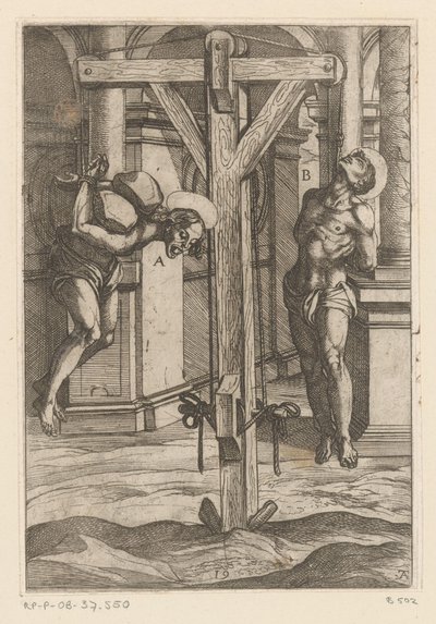 Ophæng på kryds Tortur udsat af kristne martyrer (serietitel) Varia tormentorum et supplicioru crudelium (...) (serietitel) af Antonio Tempesta
