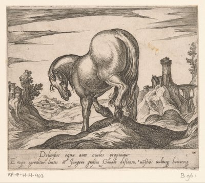 Hest ned ad en bakke set bagfra Heste fra forskellige lande (serietitel) Hans ducibus princeps celebraberis ore viroru illa homines slog haec sideribusq locat (serietitel) af Antonio Tempesta