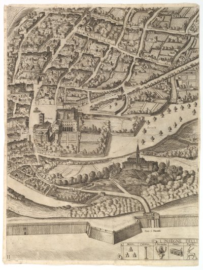 Plan for byen Rom. Del 11 med San Pancrazios venstre bred, 1645. af Antonio Tempesta