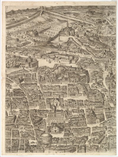 Plan for byen Rom. Del 3 med Santa Maria Maggiore, Pantheon og Trajans ..., 1645. af Antonio Tempesta