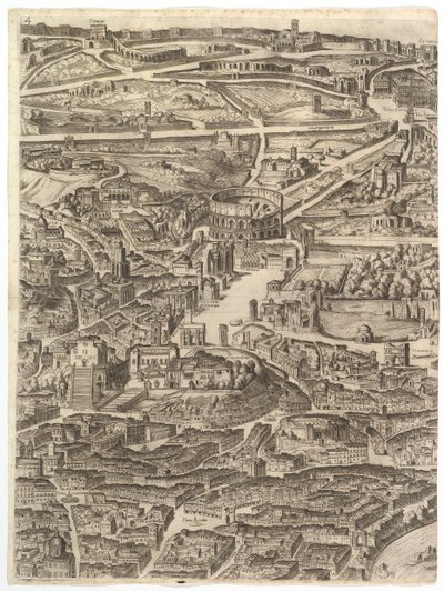 Plan for byen Rom. Del 4 med Santa Maria i Aracoeli, Forum Romanum, ..., 1645. af Antonio Tempesta