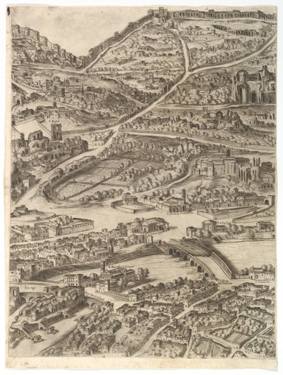 Plan for byen Rom. Del 5 med Caracalla-badene, Santa Sabina og en del af..., 1645. af Antonio Tempesta