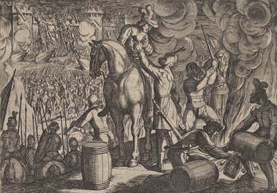 Plade 13: Angreb på den romerske fæstning om natten, fra The War of the Romans Against the Ba..., 1611. af Antonio Tempesta