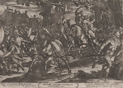 Plade 19: Jacob Killing Absalom, fra The Battles of the Old Testament, ca. 1..., ca. 1590-ca. 1610. af Antonio Tempesta