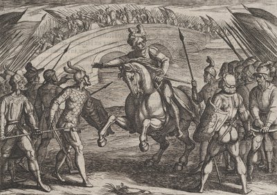 Plade 22: Civilis adskiller tyske og hollandske tropper, fra The War of the Romans Against th..., 1611. af Antonio Tempesta