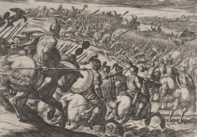 Plade 25: Den romerske kommandør Cerialis angreb nær Trier, fra The War of the Romans Agai..., 1611. af Antonio Tempesta