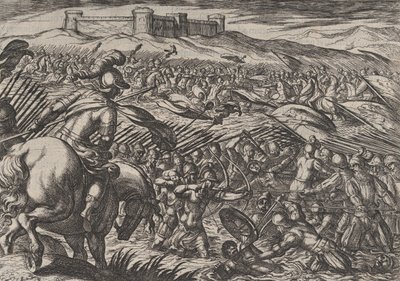 Plade 29: Civilis Floods the Land by Defensively Breaking the Dikes, fra The War of the R..., 1611. af Antonio Tempesta