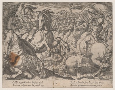Plade 4: Alexander kæmper mod perserne, fra Alexander den Stores gerninger, 1608. af Antonio Tempesta