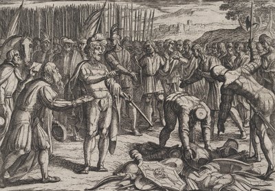 Plade 7: Tyske udsendinge besøger Civilis, fra The War of the Romans Against the Batavians Ro..., 1611. af Antonio Tempesta
