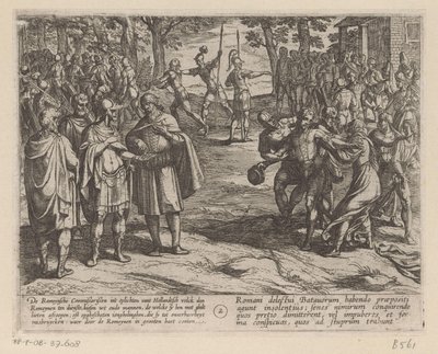 Romerne køber de unge hollandske mænd af de hollandske ældre De bataviske krige mod romerne (serietitel) Batavorum cum Romanis Bellum (serietitel) af Antonio Tempesta
