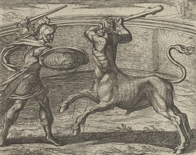 Theseus and the Minotaur Minotaurum Theseus vincit, fra The Metamorphos..., udgivet efter 1606. af Antonio Tempesta