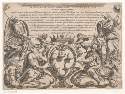 Titeltryk med dedikation til og våbenskjold af Cosimo II de