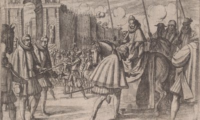 Margaret af Østrigs triumferende indtog i Milano, fra The Life of Margaret of Austria, s..., 1612. af Antonio Tempesta