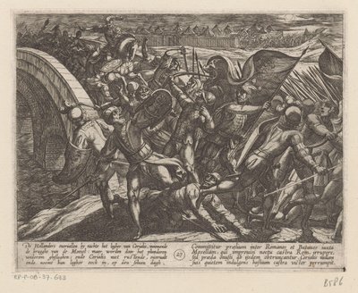 Overraskelsesangreb på den romerske lejr ved Mosel De bataviske krige mod romerne (serietitel) Batavorum cum Romanis Bellum (serietitel) af Antonio Tempesta