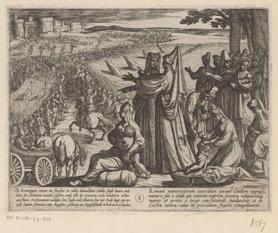 Kvinder og børn ser Julius Civilis besejre romerne De bataviske krige mod romerne (serietitel) Batavorum cum Romanis Bellum (serietitel) af Antonio Tempesta
