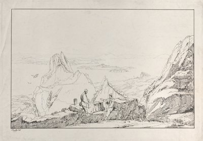 Bjerget landskab med to mænd i forgrunden, 1828. af Antonio Vianello