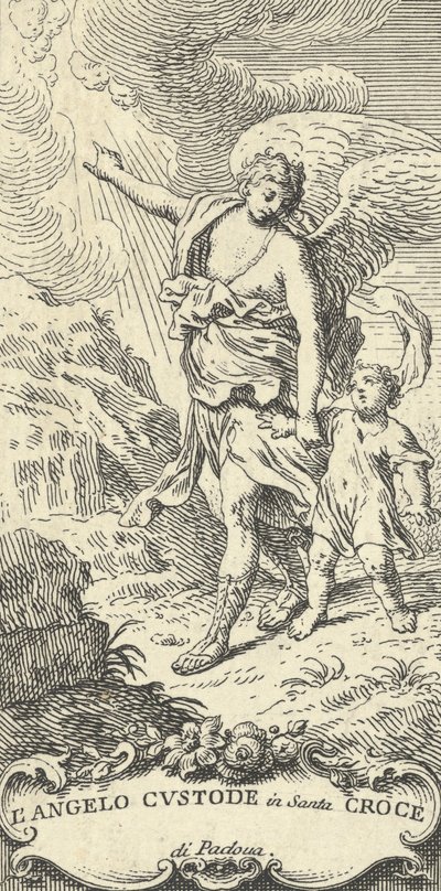 En engel fører en ung dreng og gestikulerer til skyerne, ca. 1708-82. af Antonio Visentini