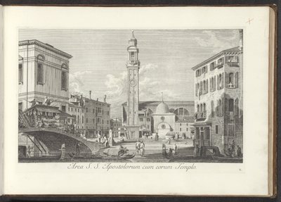 Udsigt over Campo dei Santi Apostoli te Venetië Område for St. S. Apostles med deres tempel (titel på objektet) Gezichten op bugemenen en pleinen in Venetië (serietitel) De mere berømte udsigter over byen Venedig, fra Antonius-kanalens 38 paneler, trykt i  af Antonio Visentini