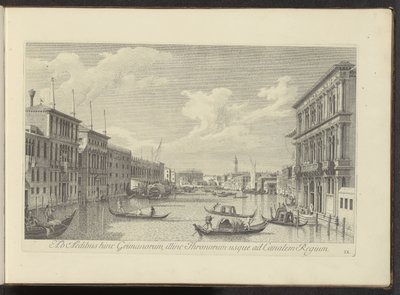 Se på Canal Grande og Palazzo Vendramin-Calergi te Venetië Fra Grimanernes huse på denne side, på tronernes, så langt som til Royal Canal (titel på objektet) Mere berømte udsigter over byen Venedig, fra Antonius Canal 38 paneler trykt på luft af Antonio af Antonio Visentini