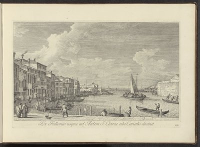 Se på Canal Grande og kirken i Santa Chiara i Venedig Fra vaskeriet til St. Clares hus, hvor kanalen ender (titel på objektet) Den mest berømte udsigt over byen Venedig, fra Antonius-kanalens 38. paneler, trykt i messing af Antonio Visentini i af Antonio Visentini