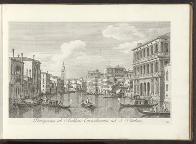 Se på Canal Grande og toren af ​​San Vitale i Venedig Udsigt fra Cornelius-huset til St. Vital (titel på objekt) Den mest berømte udsigt over byen Venedig, fra Antonius-kanalens 38 paneler, trykt i træ af Antonio Visentini af Antonio Visentini