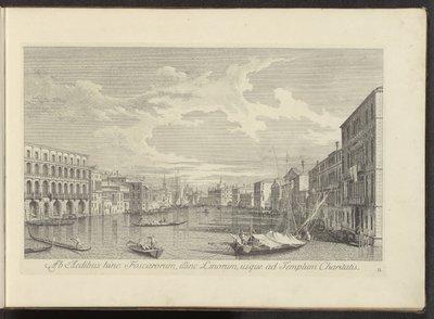 Se på Canal Grande i Venedig Fra Foscars huse på denne side, på den anden side af Linos, så langt som til næstekærlighedens tempel (titel på objektet) De mest berømte udsigter over byen Venedig, fra Antonius-kanalens 38 paneler, trykt i messing af Antonio  af Antonio Visentini