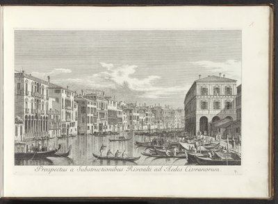 Se på Canal Grande i Venedig Udsigt fra understrukturerne i Rivoalti til Aedes Civranorum (titel på objekt) De mest berømte udsigter over byen Venedig, fra Antonius-kanalens 38 paneler, trykt på messing af Antonio Visentini, opdelt i tre dele. s af Antonio Visentini