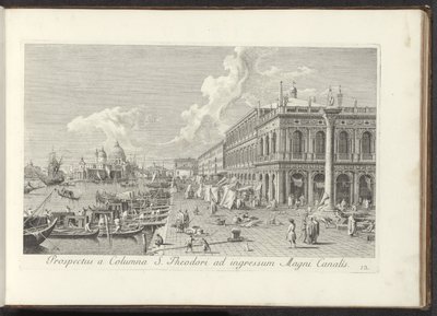 Hoek van het San Marcoplein med de Biblioteca Marciana Udsigt fra St. Theodors søjle til indgangen til Canal Grande (titel på objektet) De mest berømte udsigter over byen Venedig, fra Antoniuskanalens 38 paneler i messing, trykt af Antonio Visentini i dele af Antonio Visentini