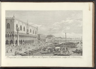 Hoek van het San Marcoplein met het Dogepaleis en de zuil met de Leeuw van Venetië Udsigt fra St. Mark-søjlen til Bank of Dalmatia vulgò de