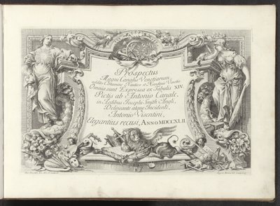 Titeltryk med kartouche med Visdom og Magt Udsigt over Canal Grande i Venedig (serietitel) Prospectus Magni Canalis Venetiarum (serietitel på objekt) af Antonio Visentini