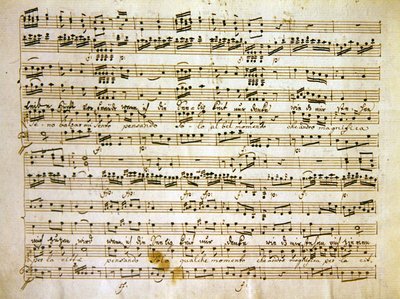 Sen c18. kopi af en manuskriptside fra partituret til La scuola de gelosi af Antonio after Salieri