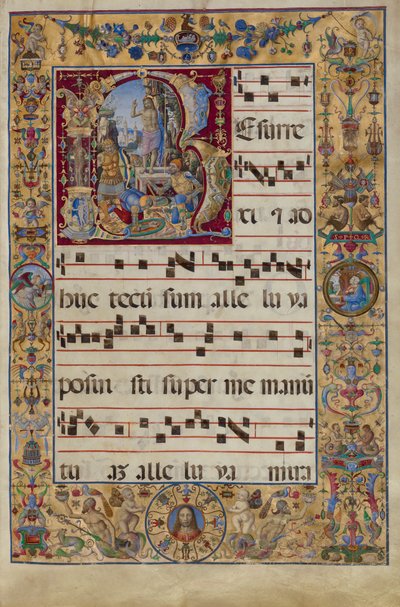 Gradualen. Initial R: The Resurrection, ca. 1500 (tempera, bladguld og blæk på pergament) af Antonio da Monza
