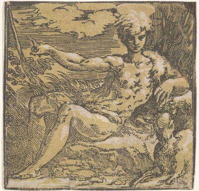 Johannes Døberen i ørkenen, et lam ved hans side, ca. 1527-30. af Antonio da Trento