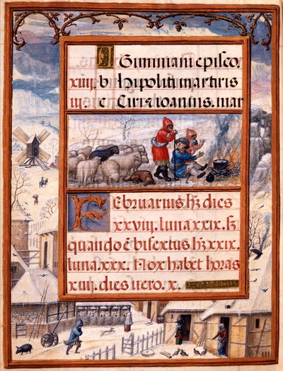 Februar måned, miniaturer fra "Livro de Horas de Dom Manuel", 1517-38 (tempera på pergament) af Antonio de Hollanda