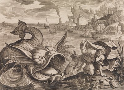 Jonah kastet på land ved fisken, ca. 1585 af Antonius Wierix