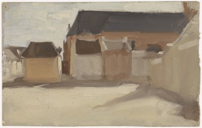 Undersøgelse af et landsbytorv med bygninger af Antoon Derkinderen