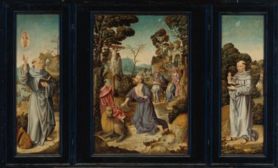 En Triptykon: Scener fra livet i st. Jerom, Sankt Antonius af Padua, Sankt Bernhard af Clairvaux af Antwerp School c. 1525 3