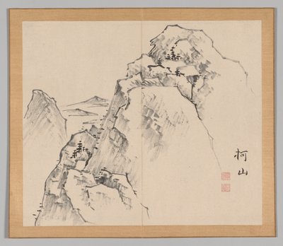 Dobbelt album af landskabsstudier efter Ikeno Taiga, bind 1 blad 27, 1700-tallet. af Aoki Shukuya