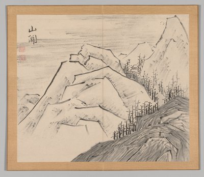 Dobbelt album af landskabsstudier efter Ikeno Taiga, bind 1 blad 29, 1700-tallet. af Aoki Shukuya