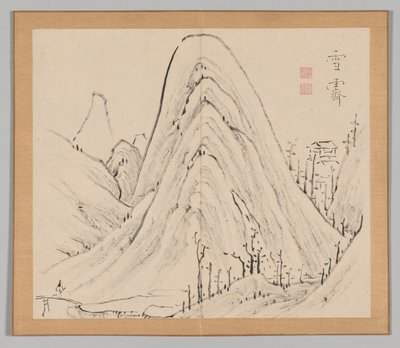 Dobbelt album af landskabsstudier efter Ikeno Taiga, bind 1 blad 33, 1700-tallet. af Aoki Shukuya