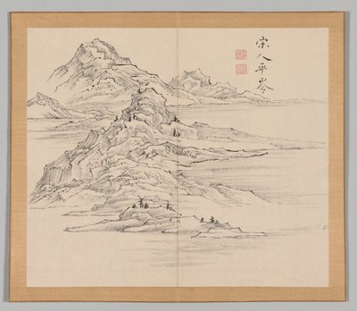 Dobbelt album af landskabsstudier efter Ikeno Taiga, bind 1 blad 35, 1700-tallet. af Aoki Shukuya