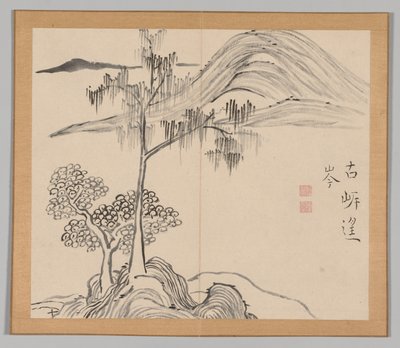 Dobbelt album af landskabsstudier efter Ikeno Taiga, bind 1 blad 36, 1700-tallet. af Aoki Shukuya