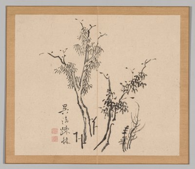 Dobbelt album af landskabsstudier efter Ikeno Taiga, bind 1 blad 5, 1700-tallet. af Aoki Shukuya