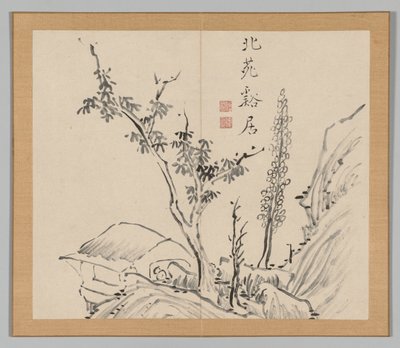 Dobbelt album af landskabsstudier efter Ikeno Taiga, bind 2 blad 13, 1700-tallet. af Aoki Shukuya