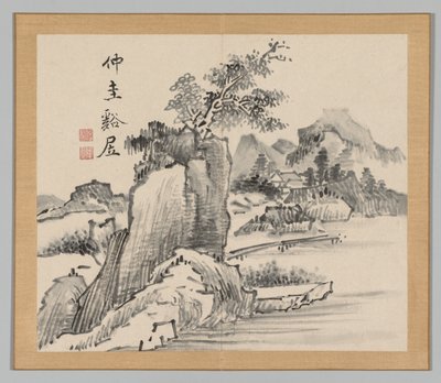 Dobbelt album af landskabsstudier efter Ikeno Taiga, bind 2 blad 14, 1700-tallet. af Aoki Shukuya