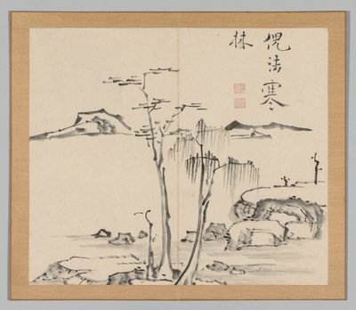 Dobbelt album af landskabsstudier efter Ikeno Taiga, bind 2 blad 15, 1700-tallet. af Aoki Shukuya