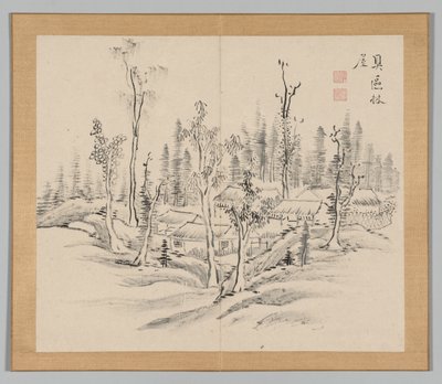 Dobbelt album af landskabsstudier efter Ikeno Taiga, bind 2 blad 23, 1700-tallet. af Aoki Shukuya