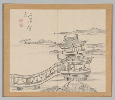Dobbelt album af landskabsstudier efter Ikeno Taiga, bind 2 blad 25, 1700-tallet. af Aoki Shukuya
